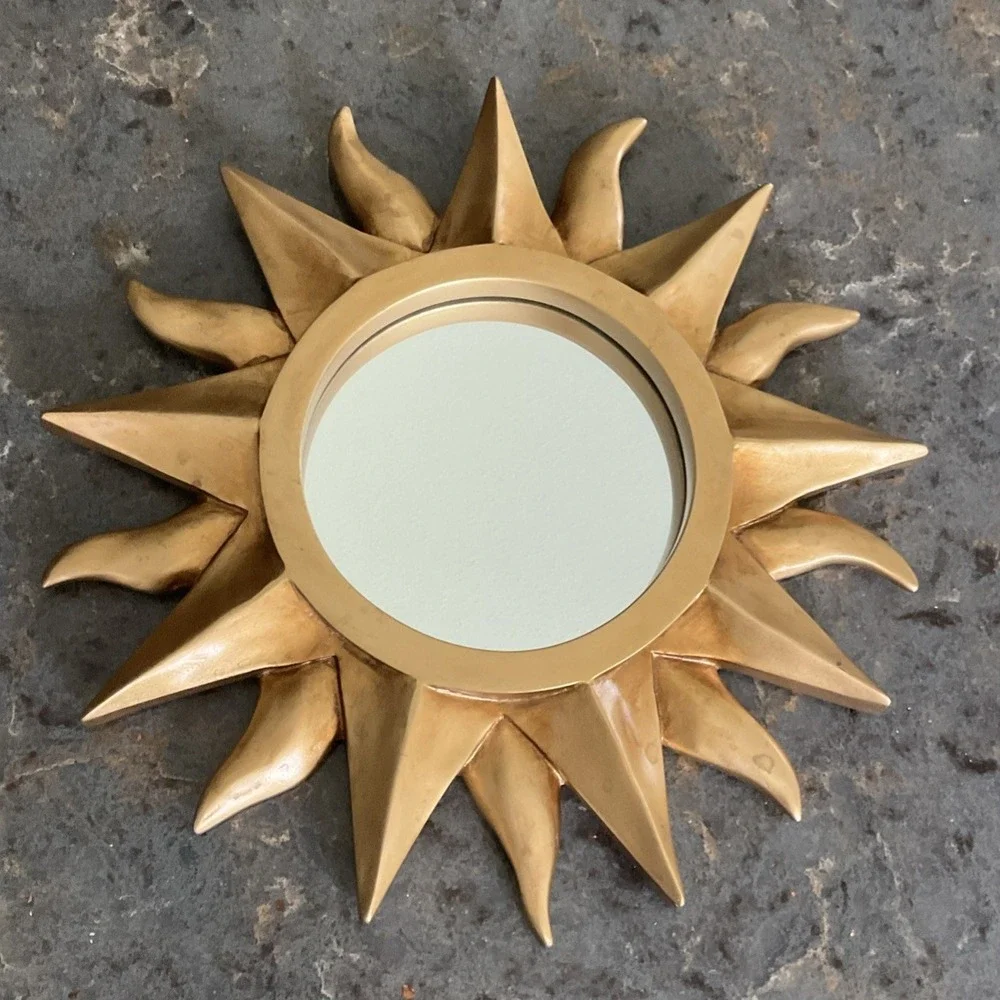 Vintage Gold Sunburst Wall Mirror Hollywood Regency Celestial Starburst MCM 12